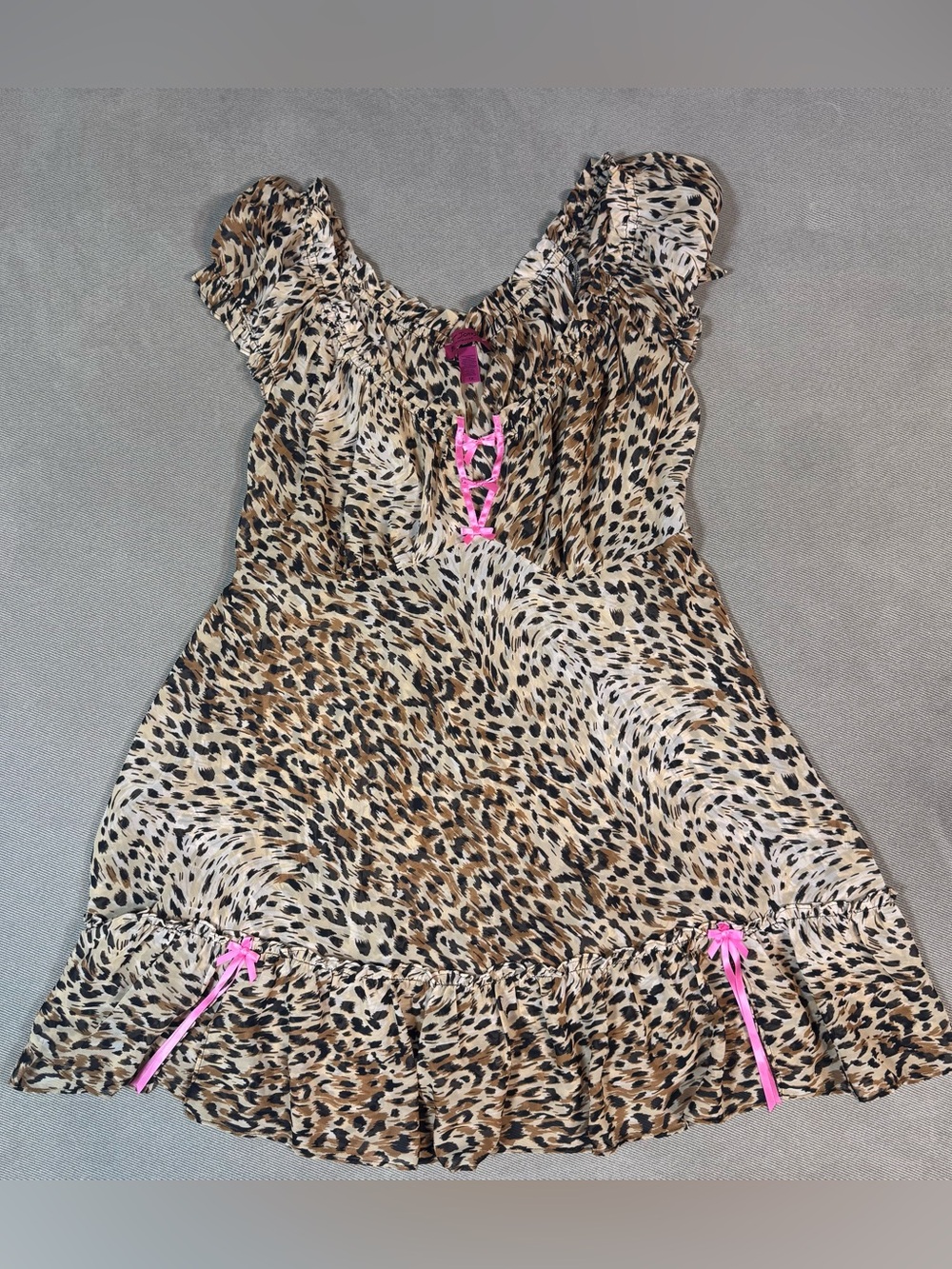 Y2K Betsey Johnson Intimates Leopard Sheer Babydoll Mini Dress Women’s Plus 1X